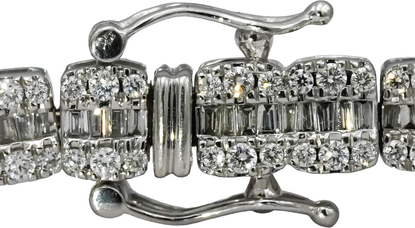 10k White Gold Round and Baguette Cut Diamond Line Bracelet 6.0CT