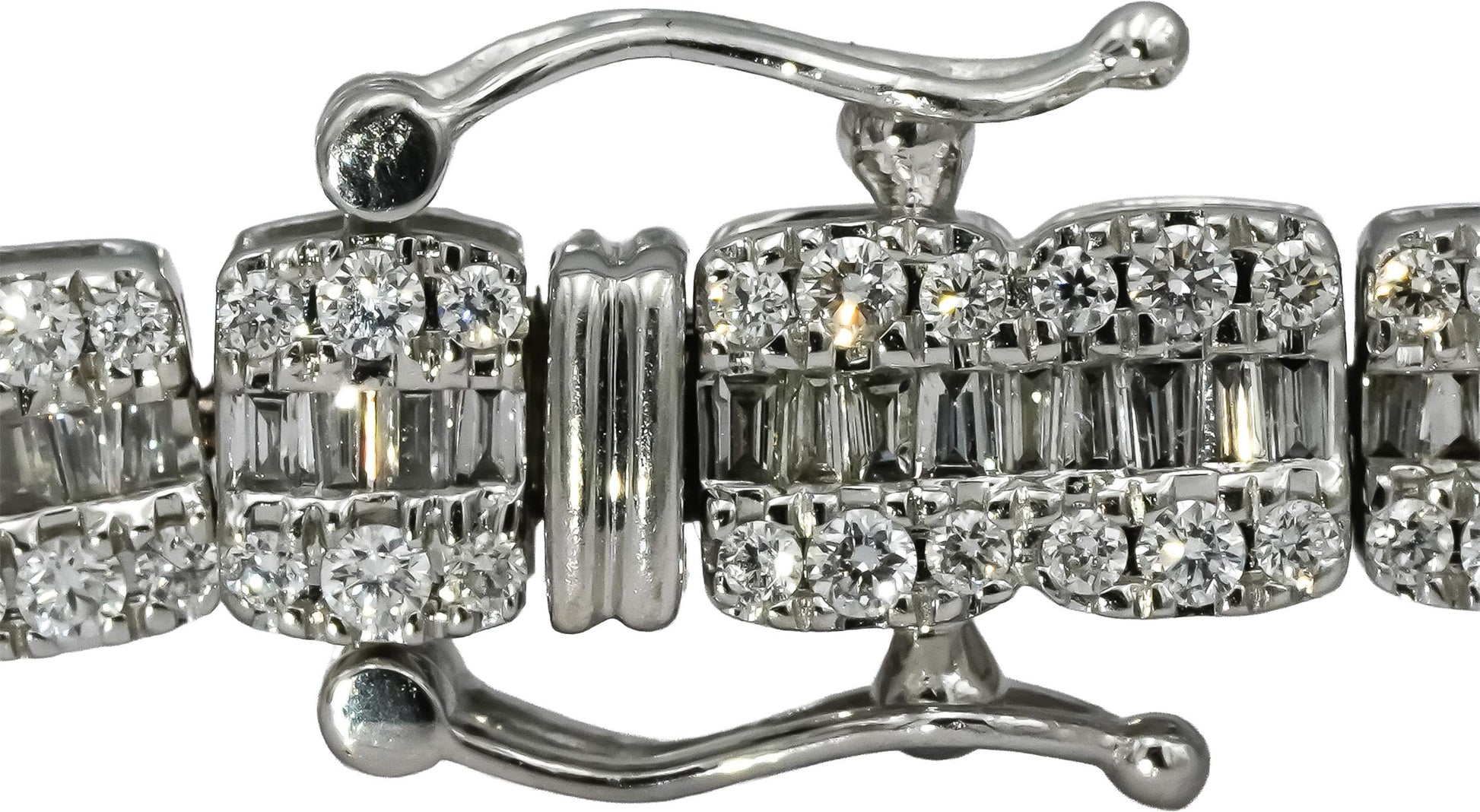 10k White Gold Round and Baguette Cut Diamond Line Bracelet 6.0CT