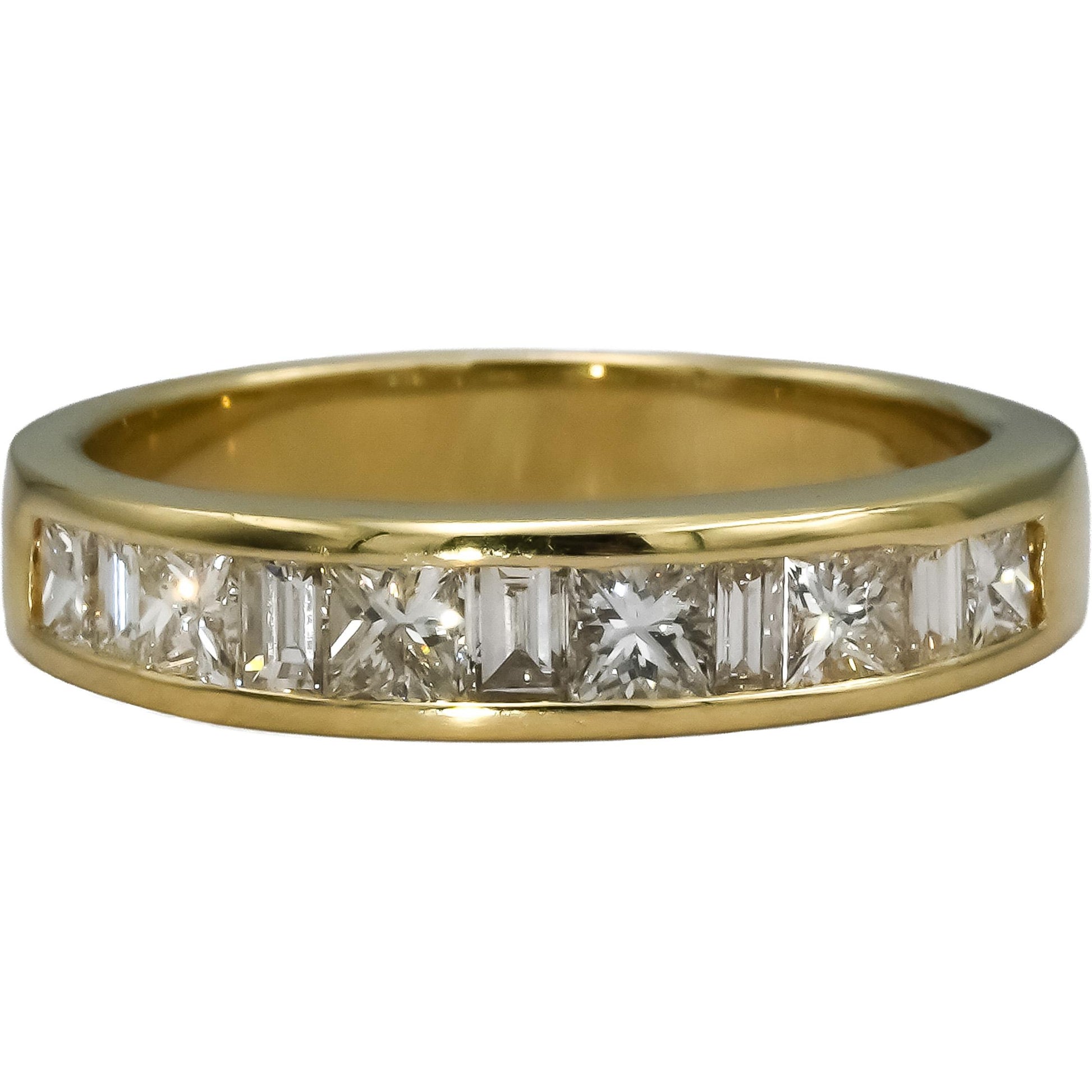 14k Yellow Gold Baguette Princess Diamond Anniversary Band Ring 0.75CT Size 6.25