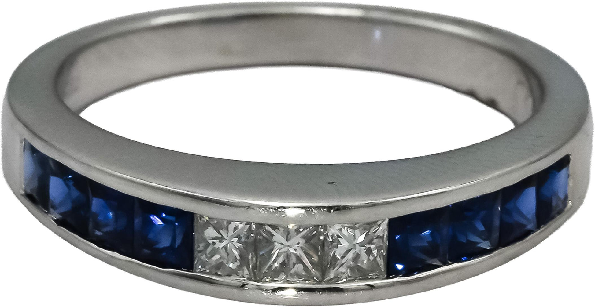 18k White Gold VS Diamond and Blue Sapphire Band Ring 1.0CT Size 7