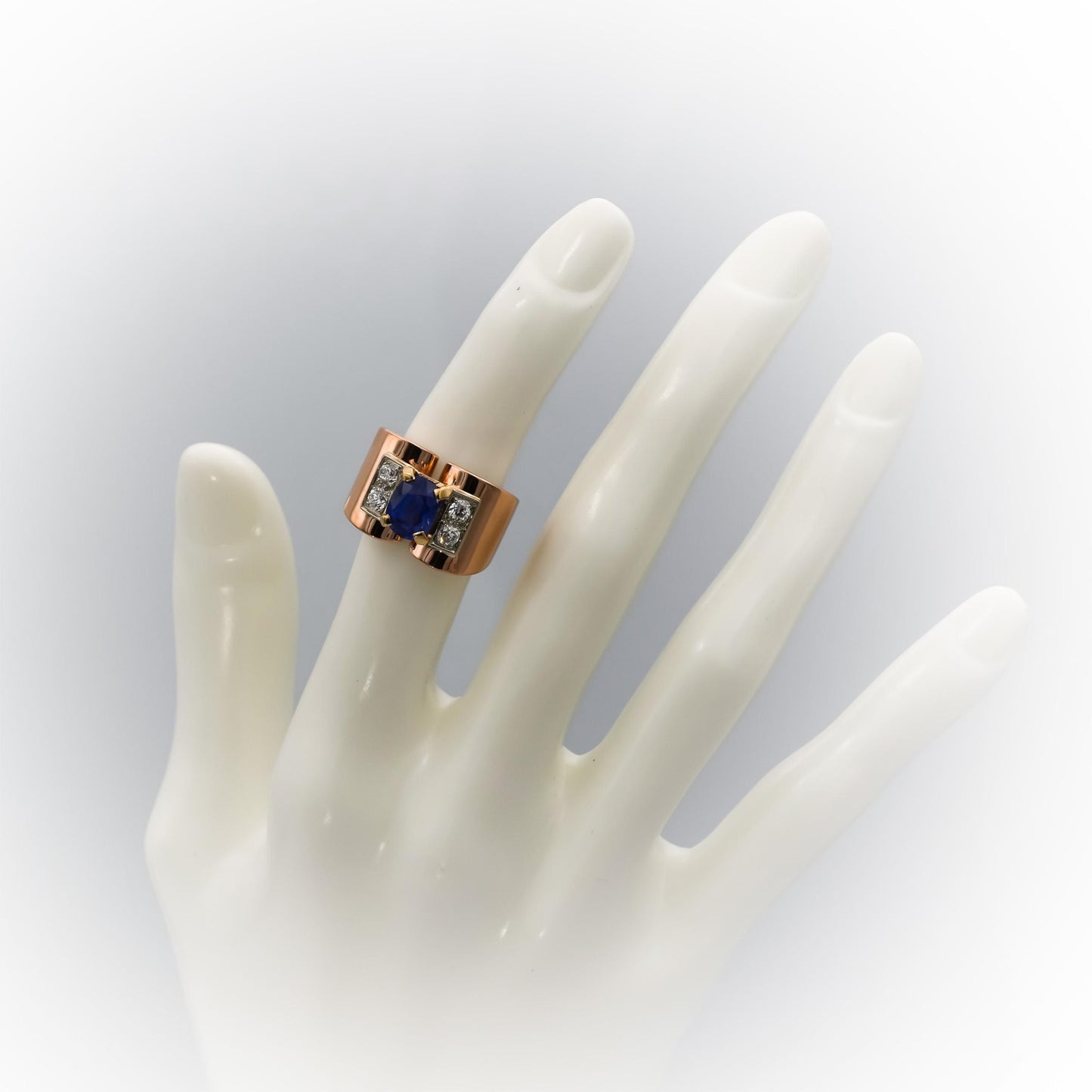 18k Rose Gold Retro Antique VS Diamond and Sapphire Ring 2.25CT Size 4.75