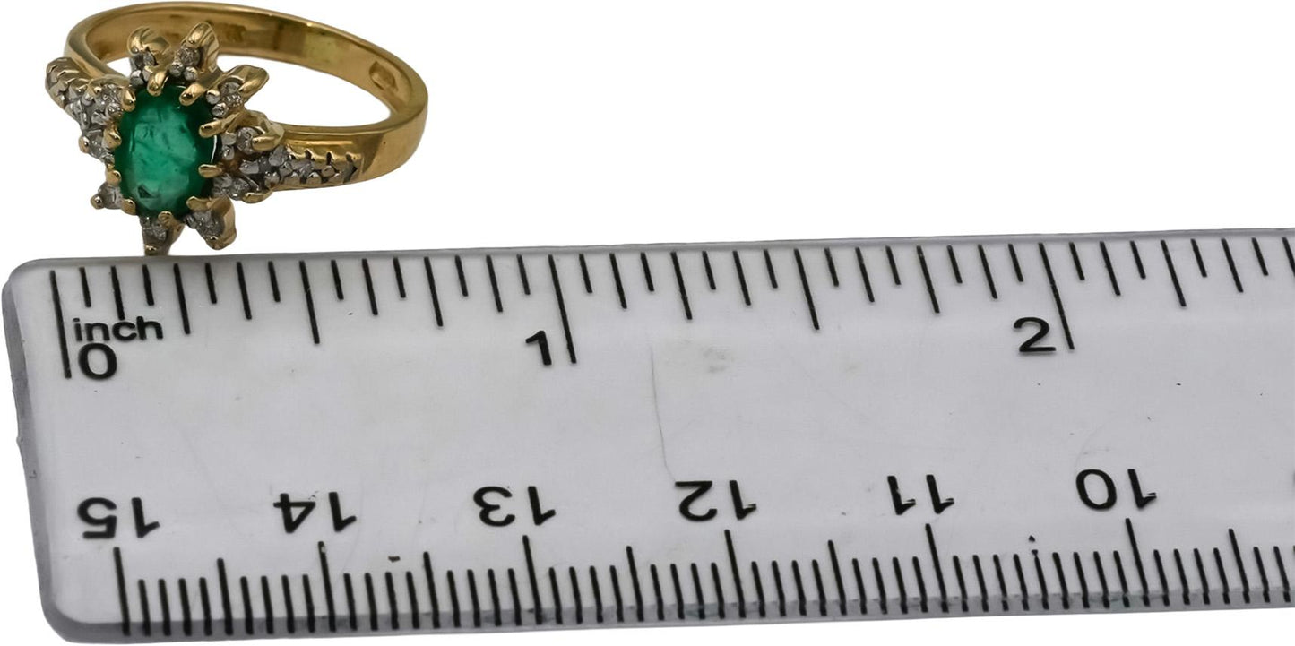 14k Yellow Gold Diamond and Emerald Cocktail Ring 0.65CT Size 6.25
