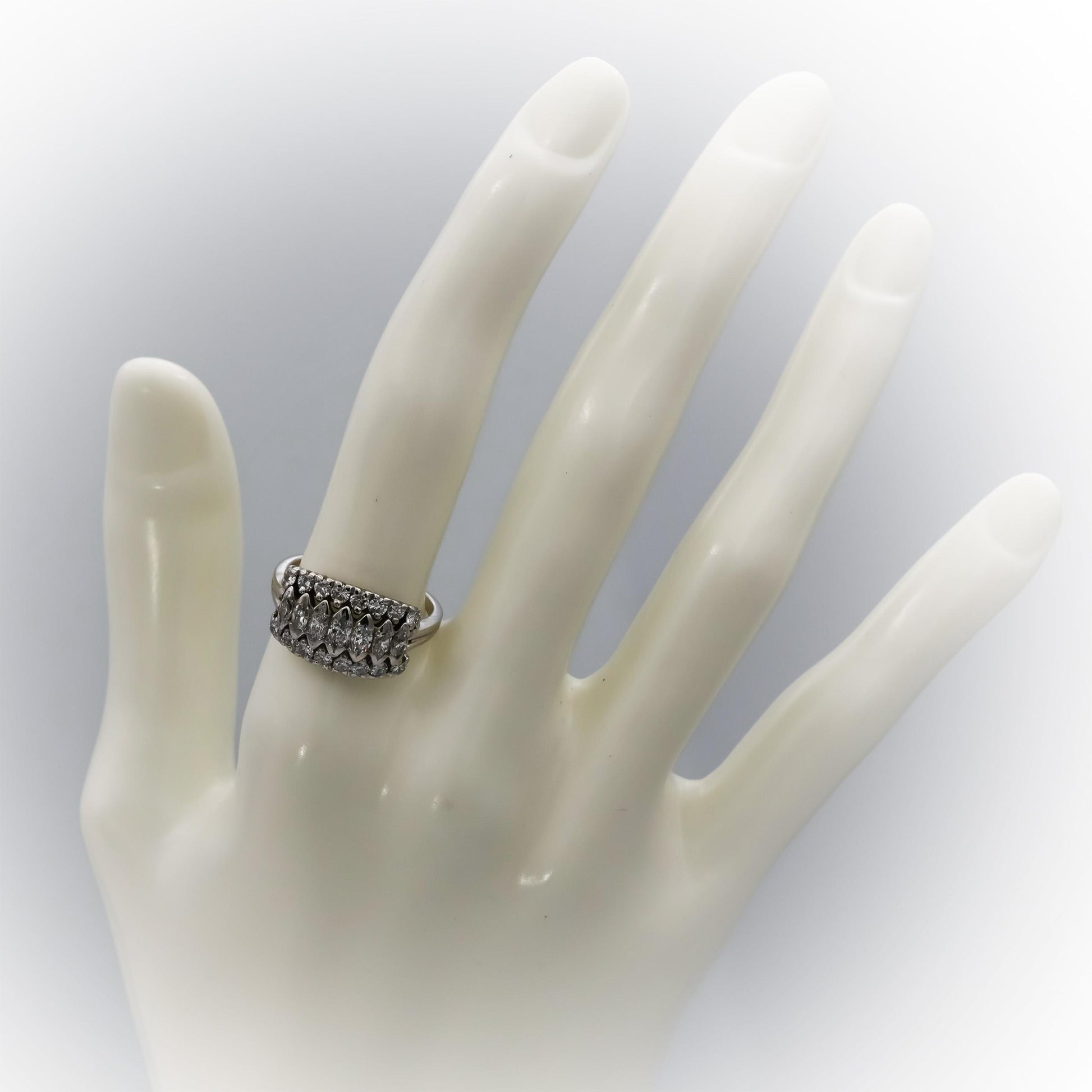 Vintage 14k White Gold VS Round and Marquise Diamond Ring 1.0CT Size 7
