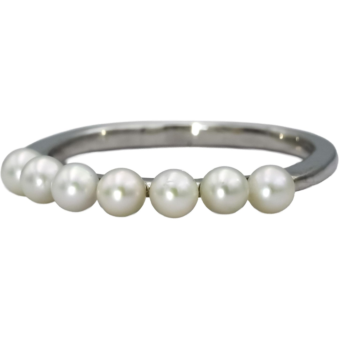 MIKIMOTO 18k White Gold 3.5mm Akoya Pearls Band Ring Size 9.5 w/ Box