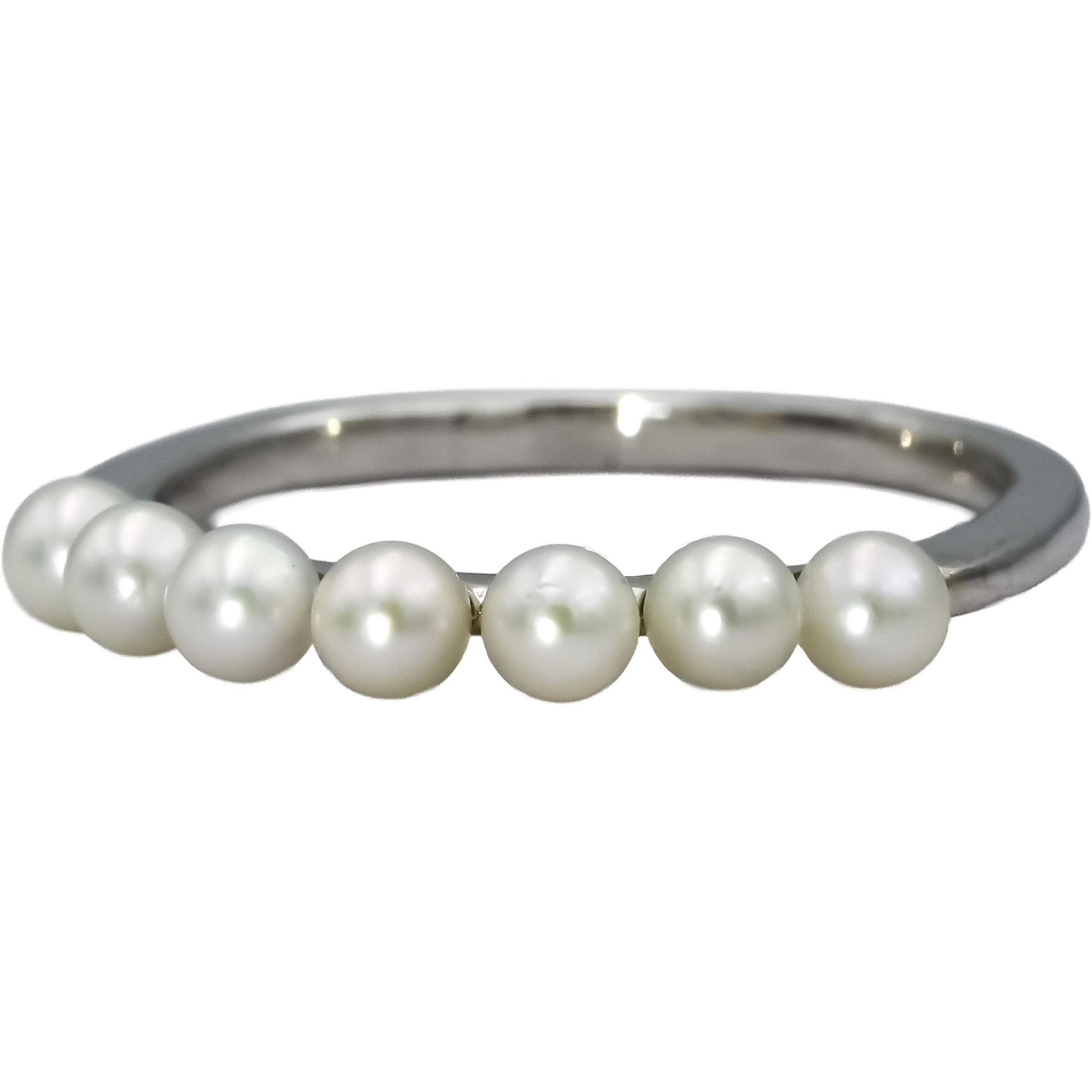 MIKIMOTO 18k White Gold 3.5mm Akoya Pearls Band Ring Size 9.5 w/ Box