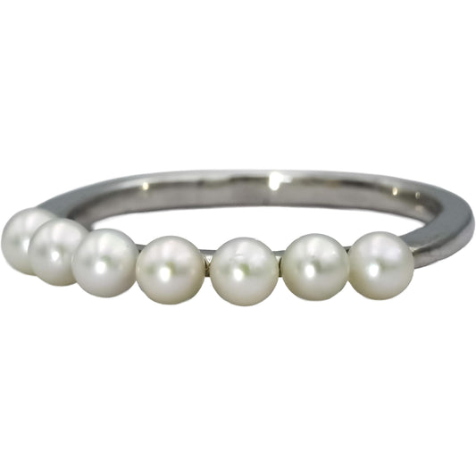 MIKIMOTO 18k White Gold 3.5mm Akoya Pearls Band Ring Size 9.5 w/ Box