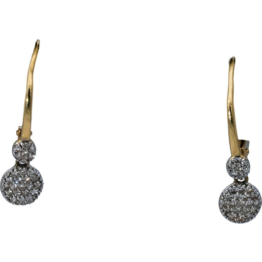 14k Yellow Gold Round Diamond Dangle Disc Earrings 0.25CT
