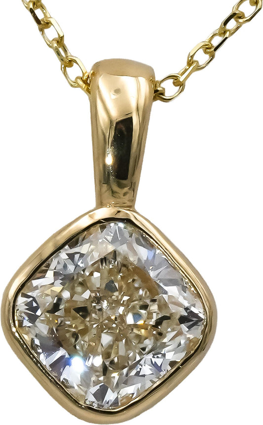 GIA Certified 14k Yellow Gold VVS1/J Cushion Cut Diamond Pendant Necklace 1.05CT