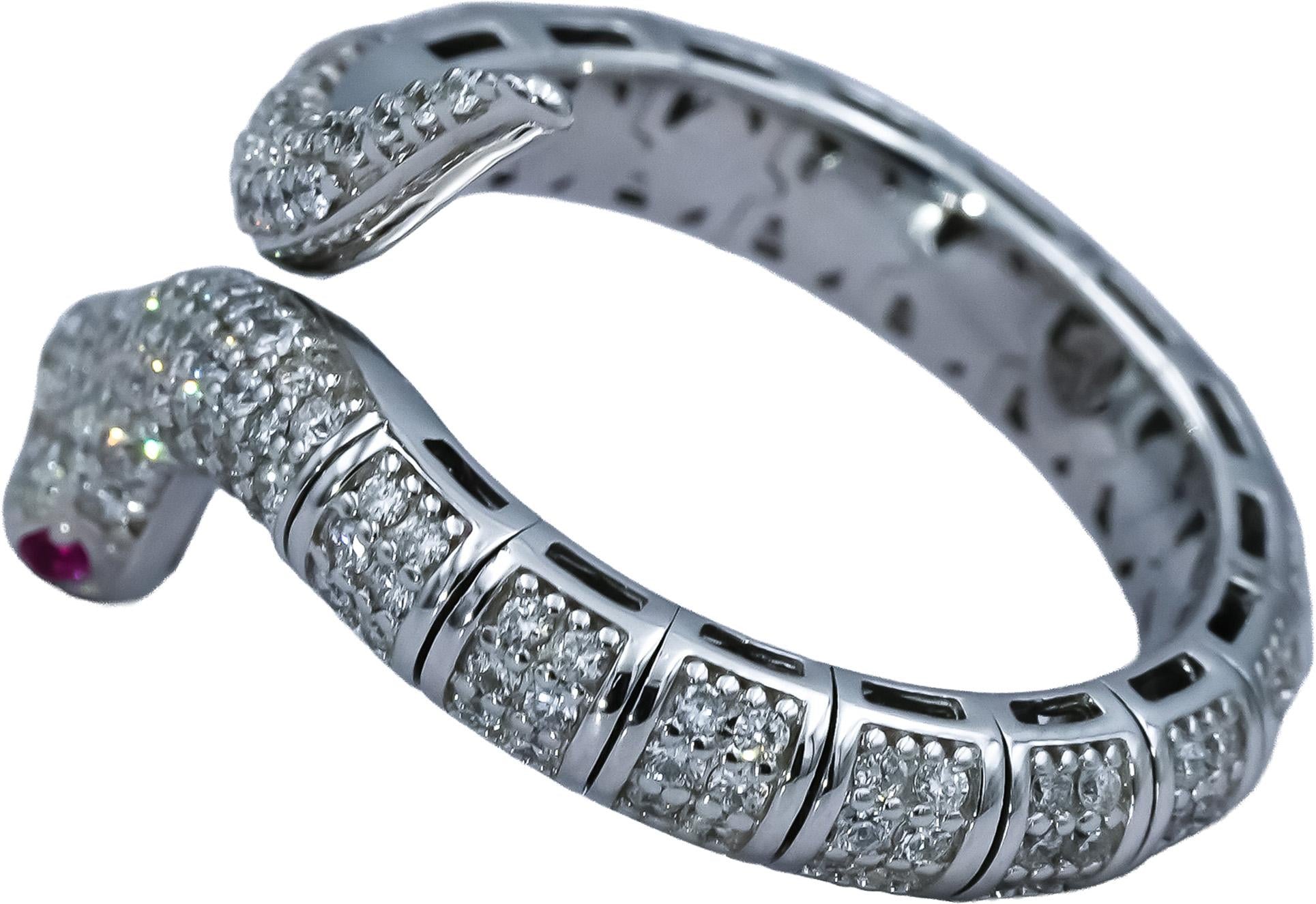 14k White Gold VS Diamond Semi-Flexible Snake Ring 0.75CT Size 7