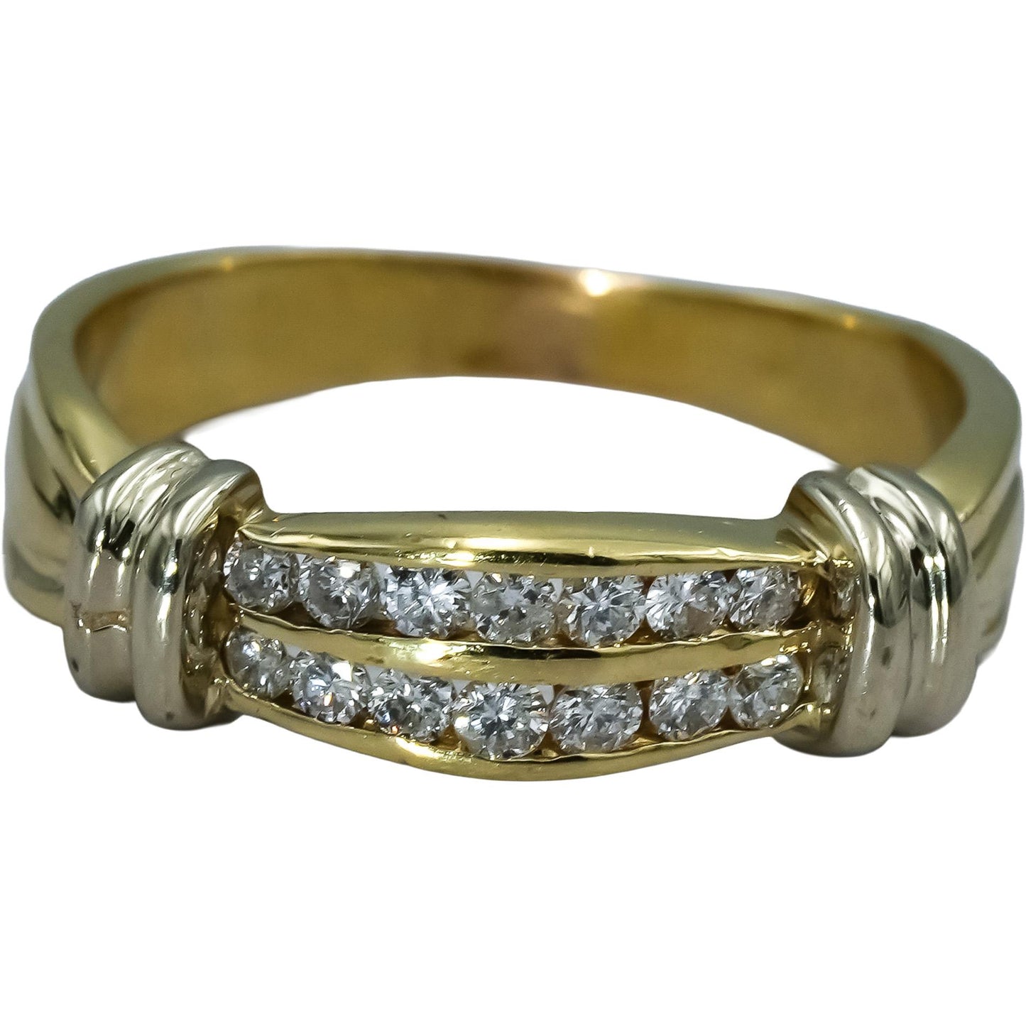 14k Yellow & White Gold Round Diamond Double Row Band Ring 0.33CT Size 8.5
