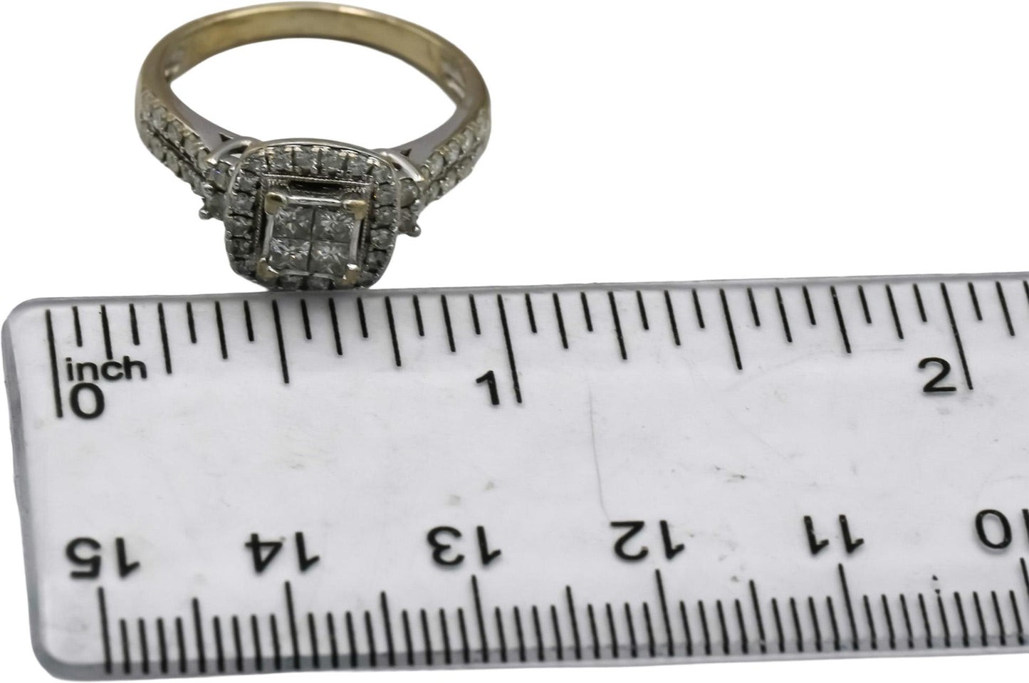 14k White Gold Princess and Round Diamond Cluster Cocktail Ring 0.75CT Size 6.75