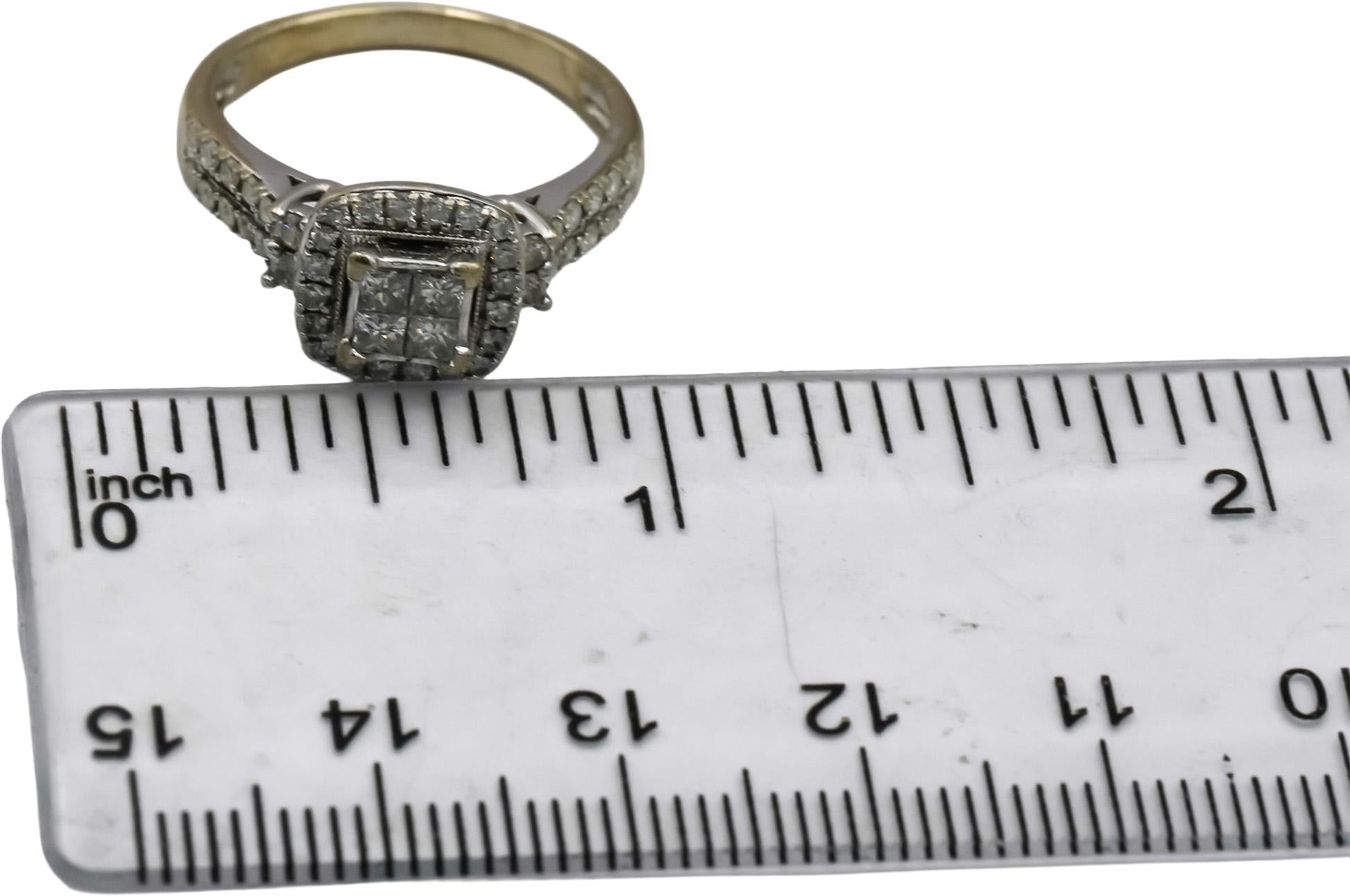 14k White Gold Princess and Round Diamond Cluster Cocktail Ring 0.75CT Size 6.75