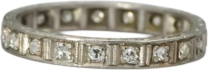 Art Deco Antique Platinum VS Diamond Carved Eternity Ring 0.33CT Size 4.5