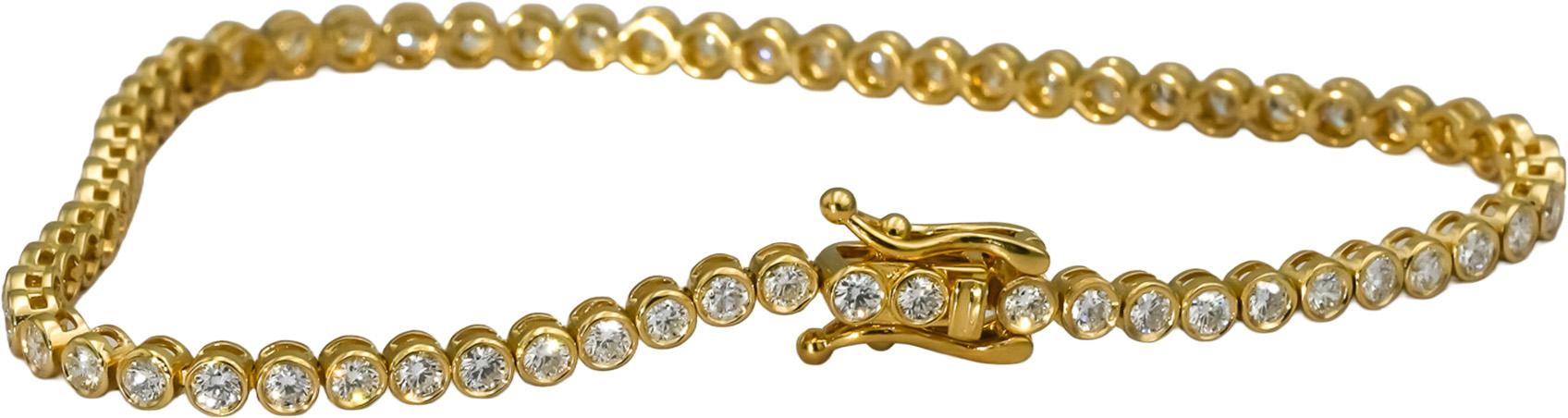 14k Yellow Gold Round Bezel Set Diamond Tennis Bracelet 2.35CT