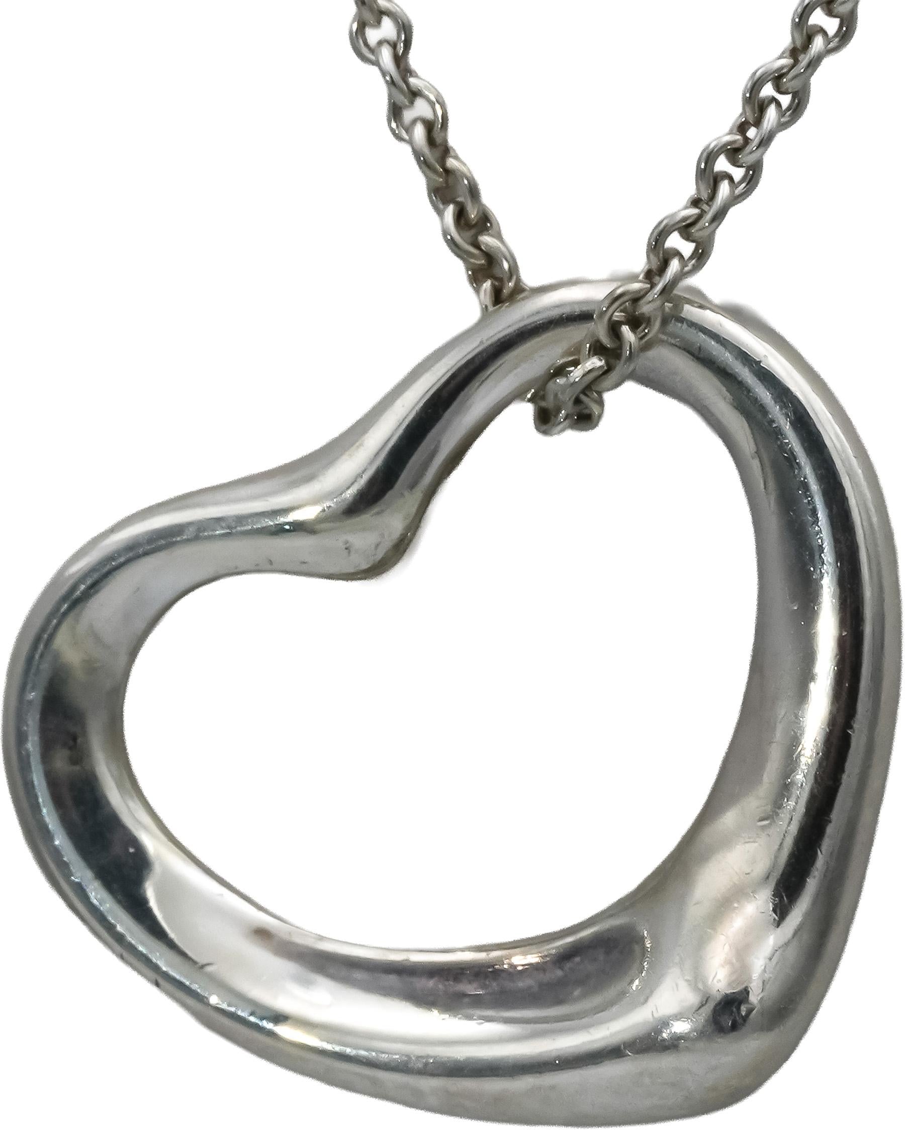 TIFFANY & CO. Sterling Silver Elsa Peretti Open Heart Pendant Necklace