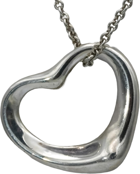 TIFFANY & CO. Sterling Silver Elsa Peretti Open Heart Pendant Necklace