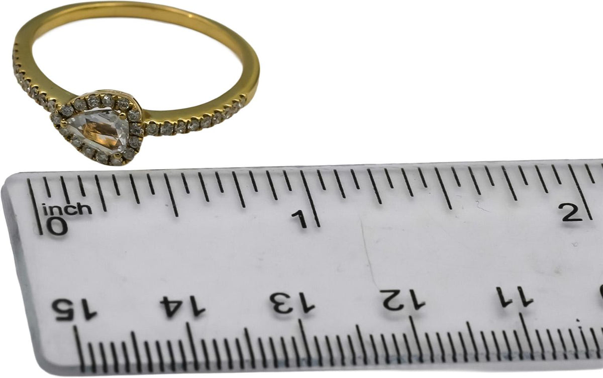 18k Yellow Gold Rose Cut Pear and Round Diamond Ring 0.50CT Size 10.25
