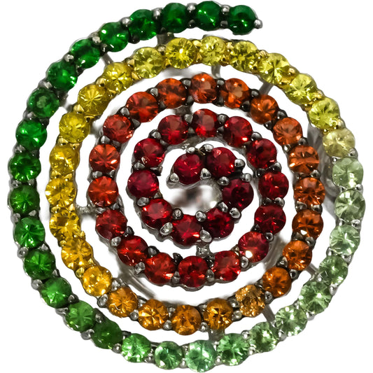 14k White Gold Round Rainbow Gemstone Spiral Ring 2.0CT Size 7.25