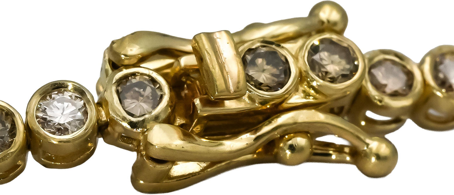 14k Yellow Gold Round Bezel Set Diamond Tennis Bracelet 2.42CT 64 Pieces