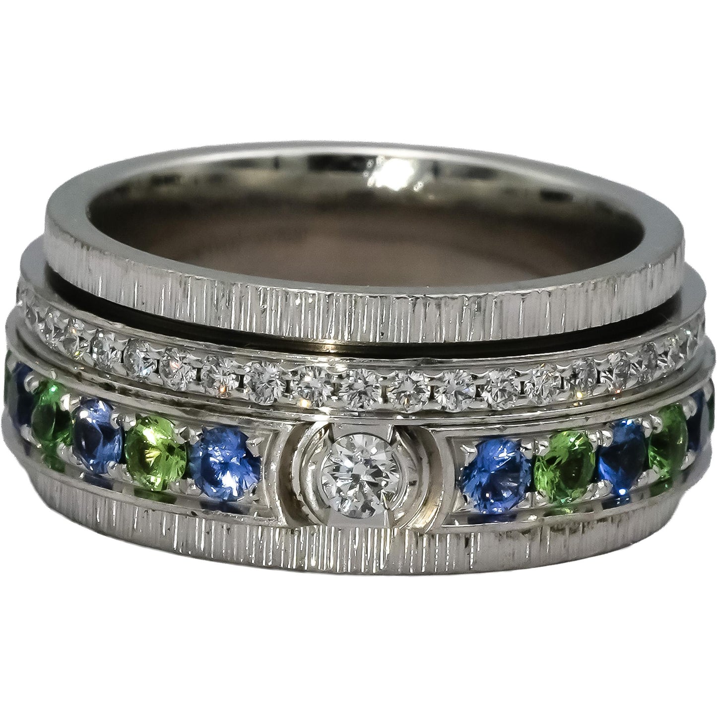 PIAGET 18k White Gold Diamond Sapphire Tsavorite Possession Ring 2.04CT Sz 56