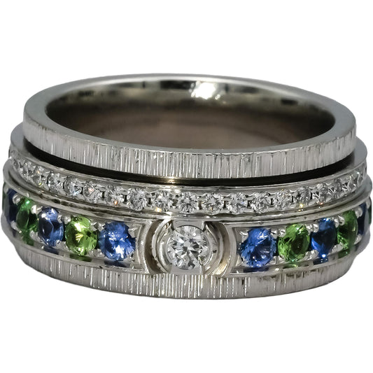 PIAGET 18k White Gold Diamond Sapphire Tsavorite Possession Ring 2.04CT Sz 56