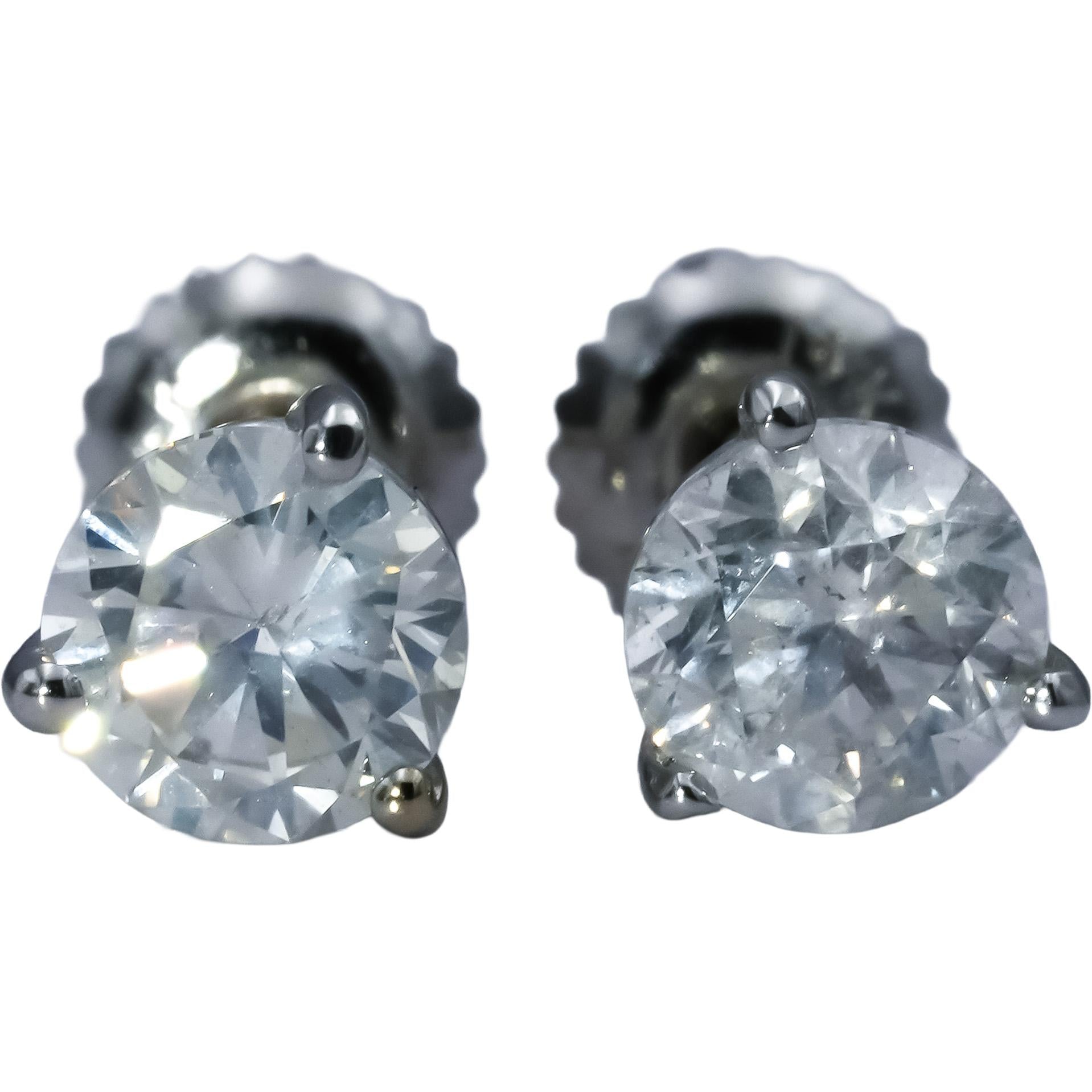14k White Gold Round Diamond Martini Setting Screw Back Stud Earrings 2.01CT