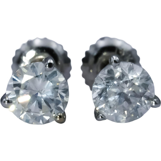 14k White Gold Round Diamond Martini Setting Screw Back Stud Earrings 2.01CT