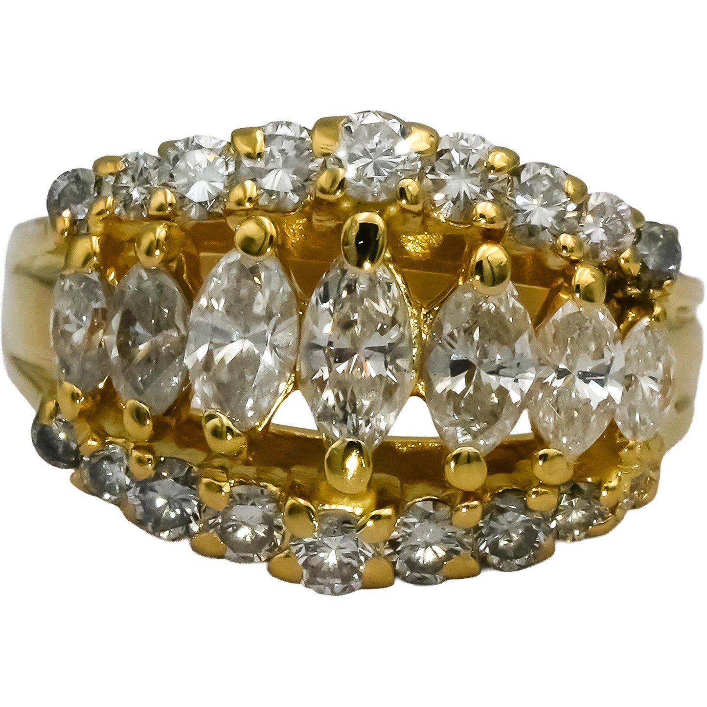 10k Yellow Gold Oval and Round Diamond Cocktail Ring 2.0CT Size 8