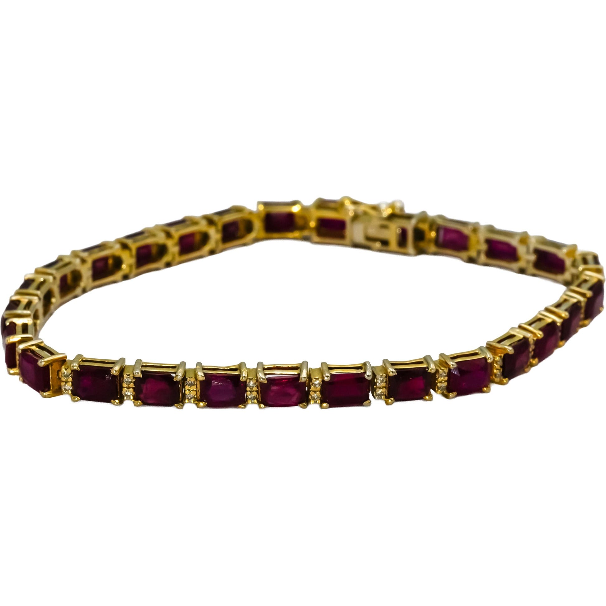 GIA 14k Gold Diamond and Heated Madagascar Ruby Tennis Bracelet 18.12CT