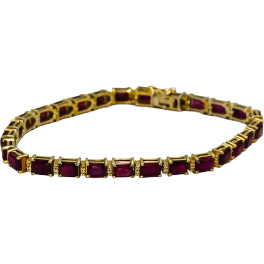 GIA 14k Gold Diamond and Heated Madagascar Ruby Tennis Bracelet 18.12CT