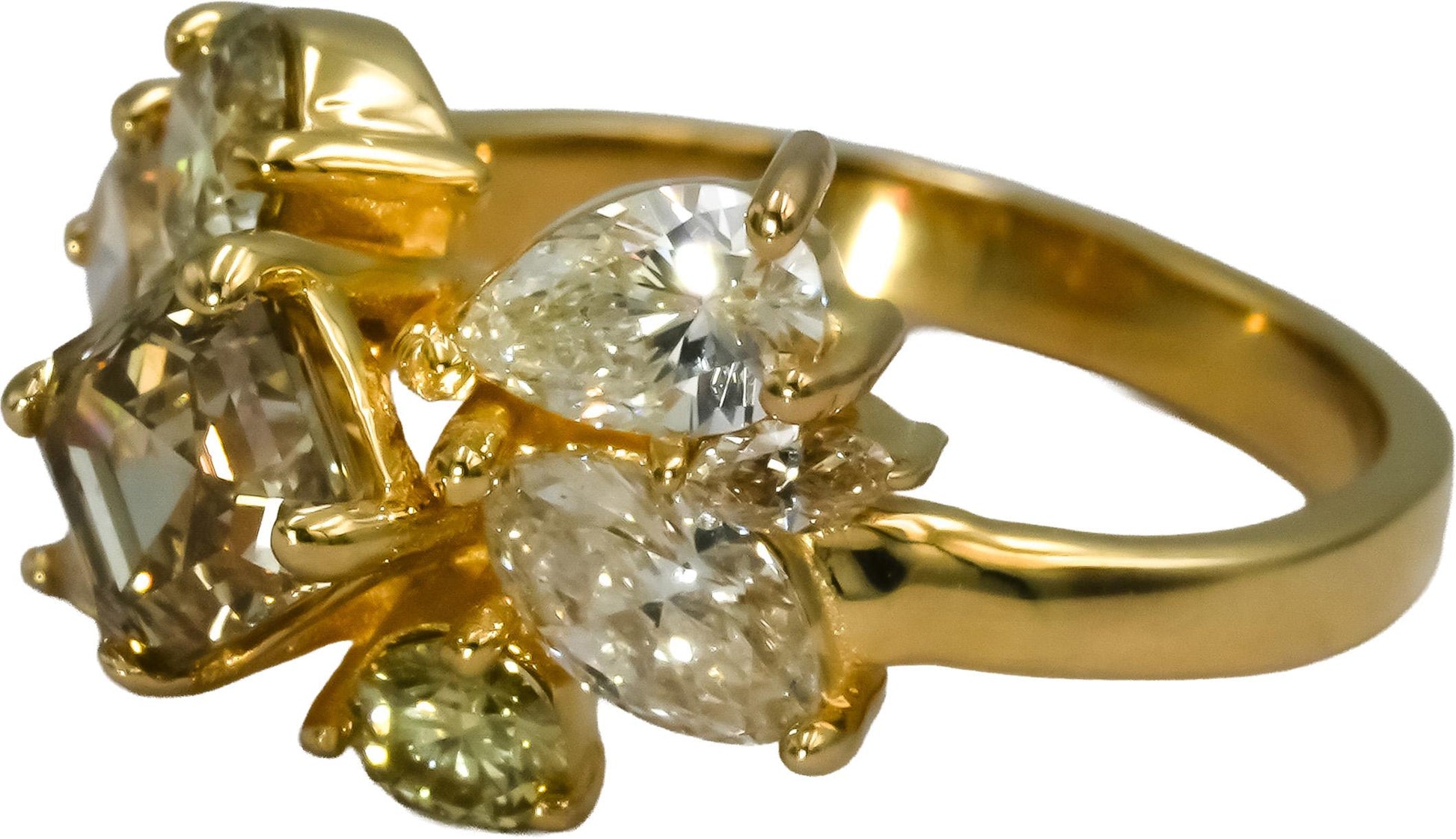 14k Yellow Gold Mixed Cut Diamond Cocktail Ring 2.66CT w/ 1.97CT Center Sz 6.5