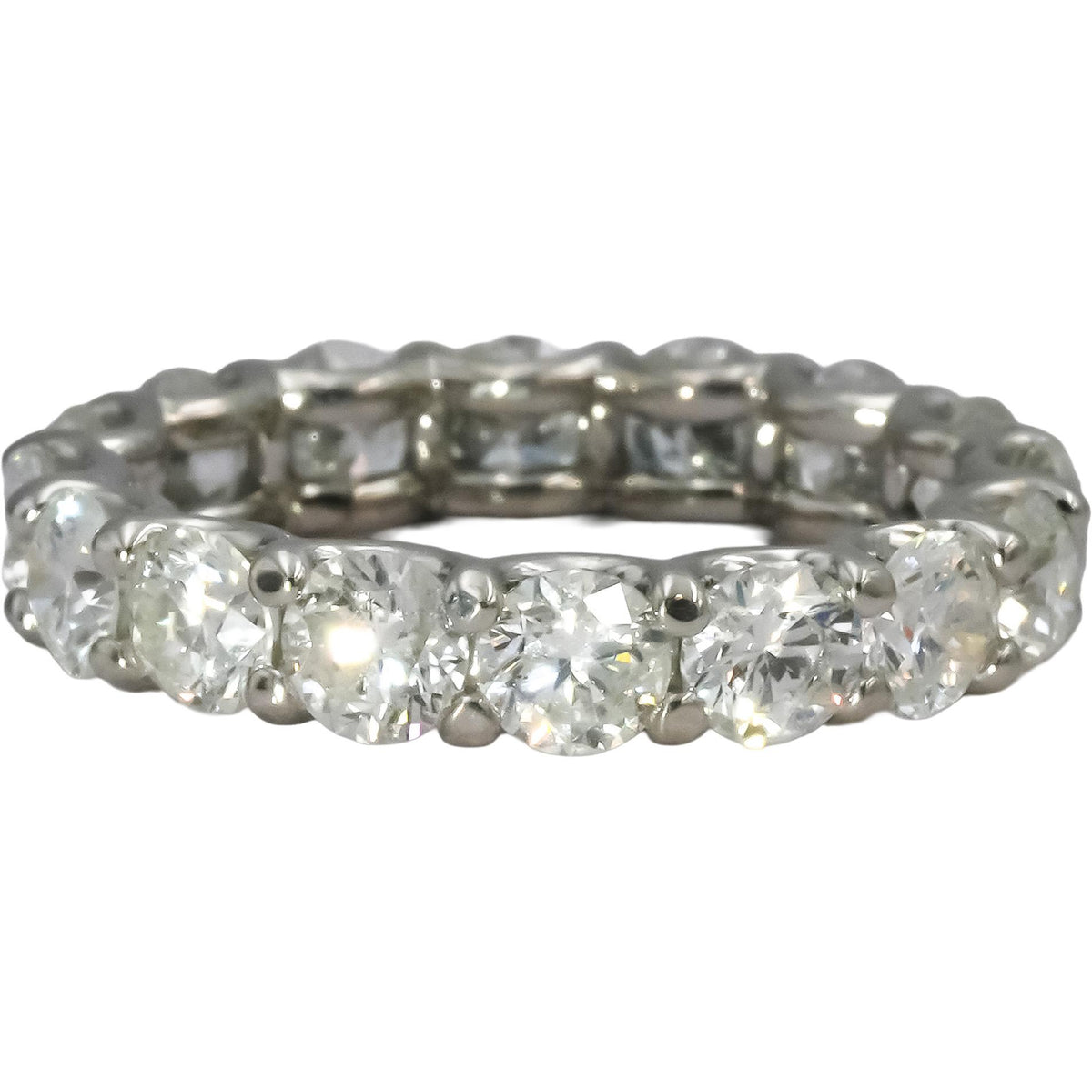 14k White Gold Round Diamond Shared Prong Eternity Band Ring 4.07CT Size 5.5
