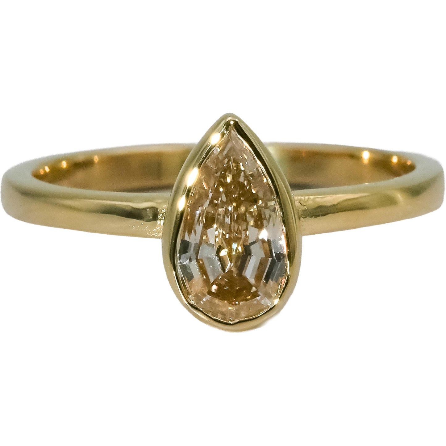 14k Yellow Gold Pear Step Cut Fancy Color Diamond Solitaire Ring 1.07CT Size 6.5