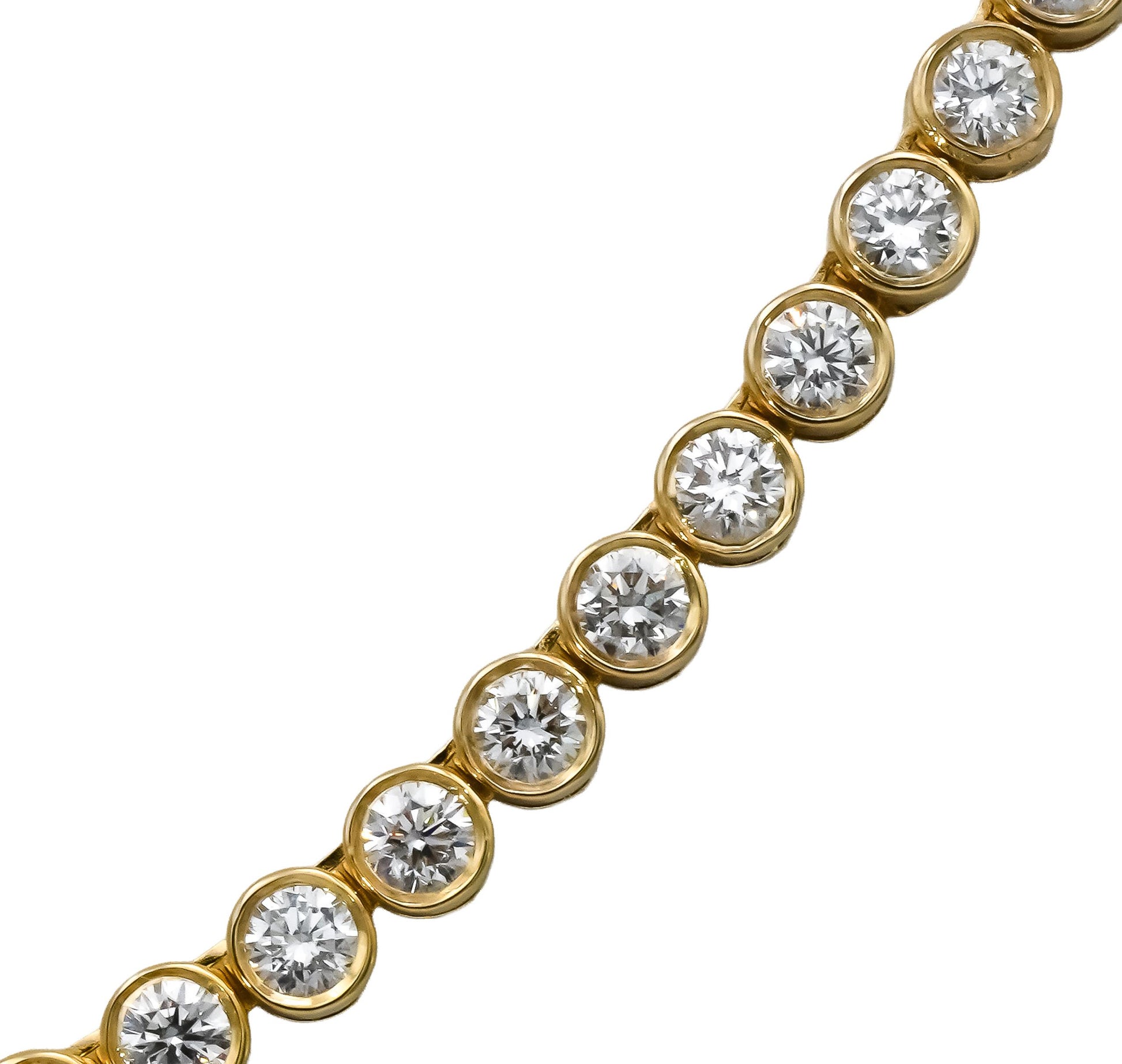 14k Yellow Gold VS Round Bezel Set Diamond Tennis Necklace 8.78CT