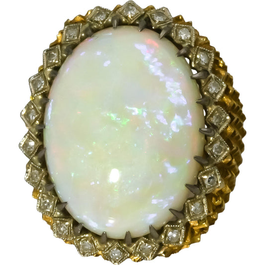 Vintage Antique Retro 18k Yellow Gold Diamond and Opal Ring 9.30CT Size 5.25