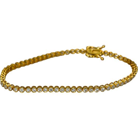14k Yellow Gold Round Bezel Set Diamond Tennis Bracelet 1.96CT
