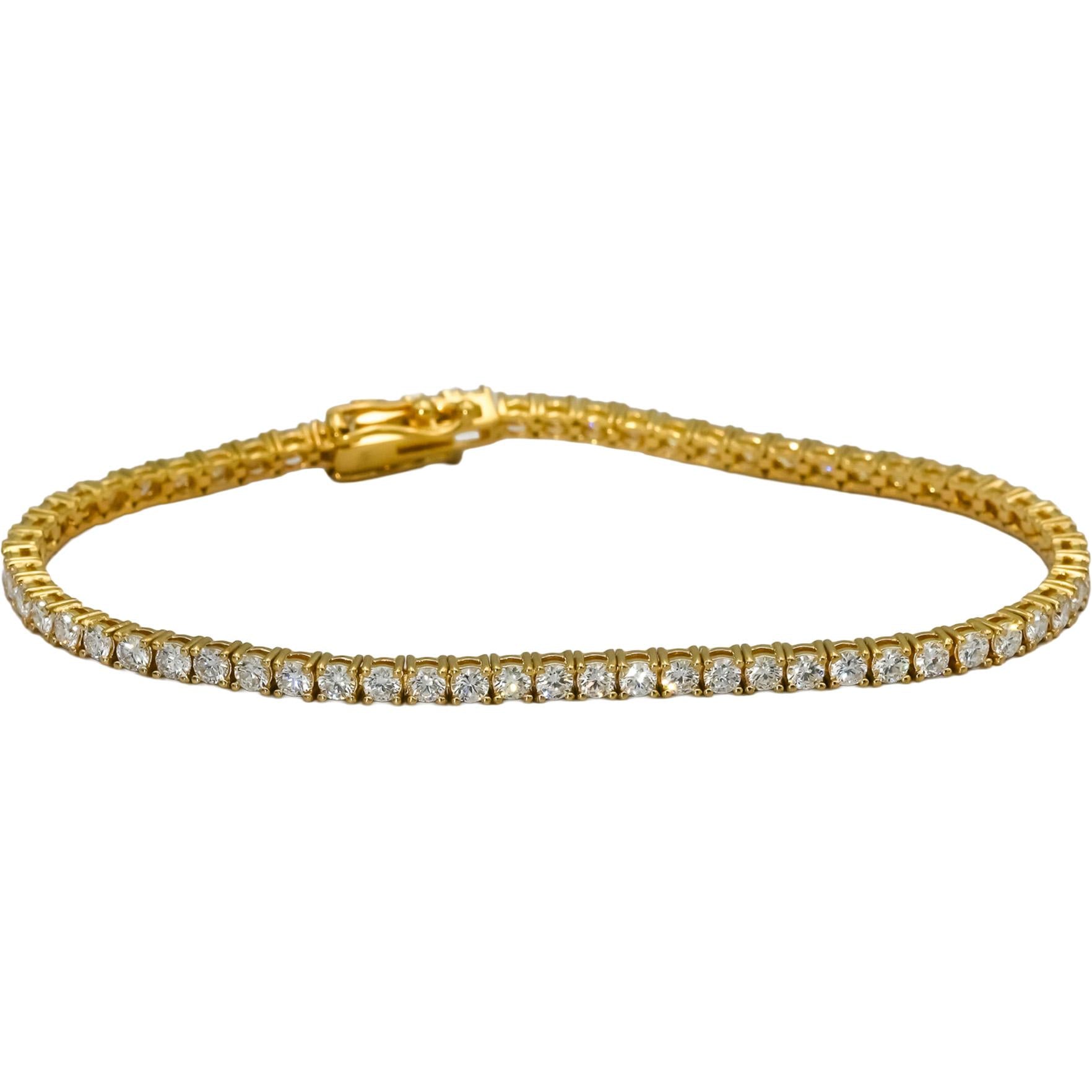 14k Yellow Gold VS Round Lab-Grown Diamond Tennis Bracelet 3.51CT