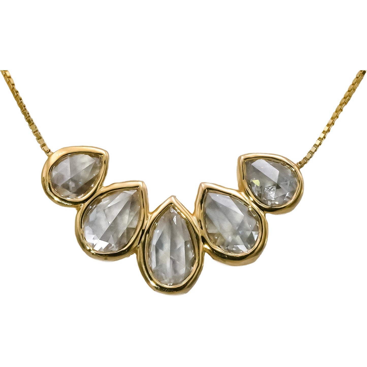 18k Yellow Gold VS Rose Cut Pear Shape 5-Stone Diamond Pendant Necklace 1.60CT