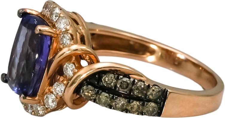 LE VIAN 14k Rose Gold Diamond & "Blueberry" Tanzanite Ring 2.0CT Size 7