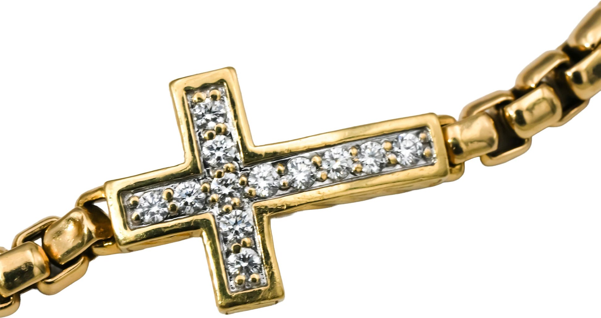 DAVID YURMAN 18k Yellow Gold VS Round Diamond Cross Station Bracelet 0.48CT