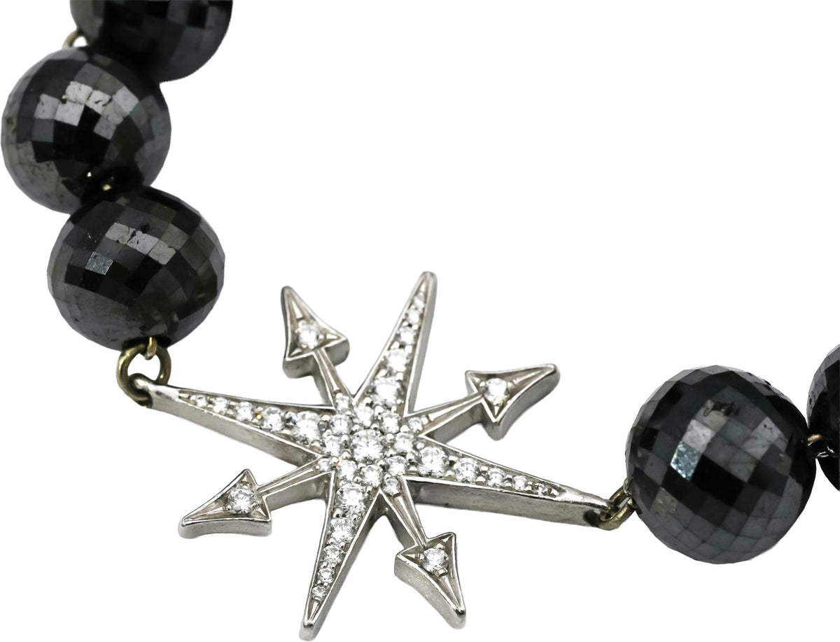 18k White Gold White and Black Diamond Bracelet w/ Star Charm 101.0CT