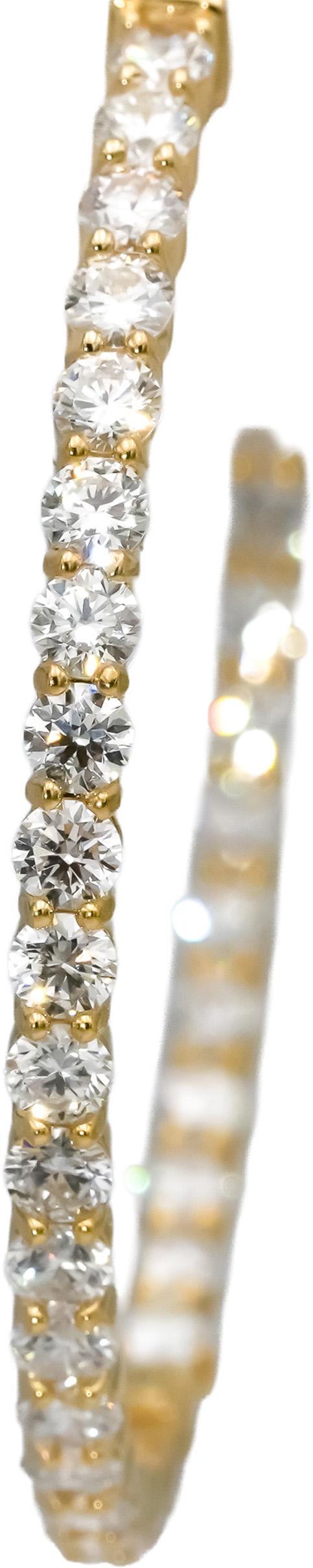 14k Yellow Gold VS Round Lab-Grown Diamond Inside Out Hoop Earrings 6.08CT