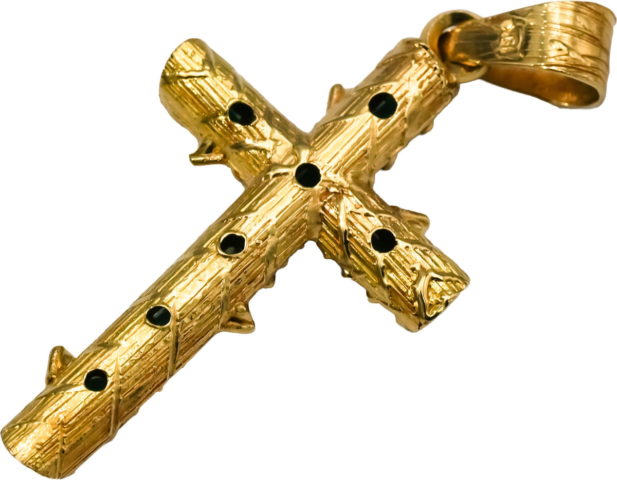 18k Yellow Gold Emerald Cross Crucifix Pendant 2.0CT