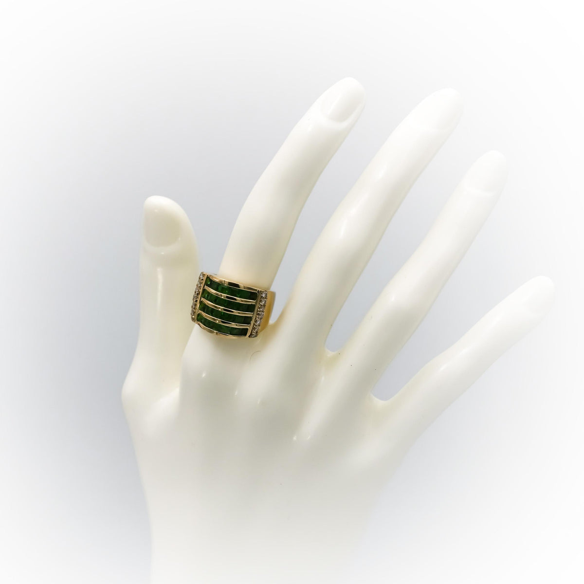14k Yellow Gold Diamond and Emerald Cocktail Ring 2.70CT Size 5.75