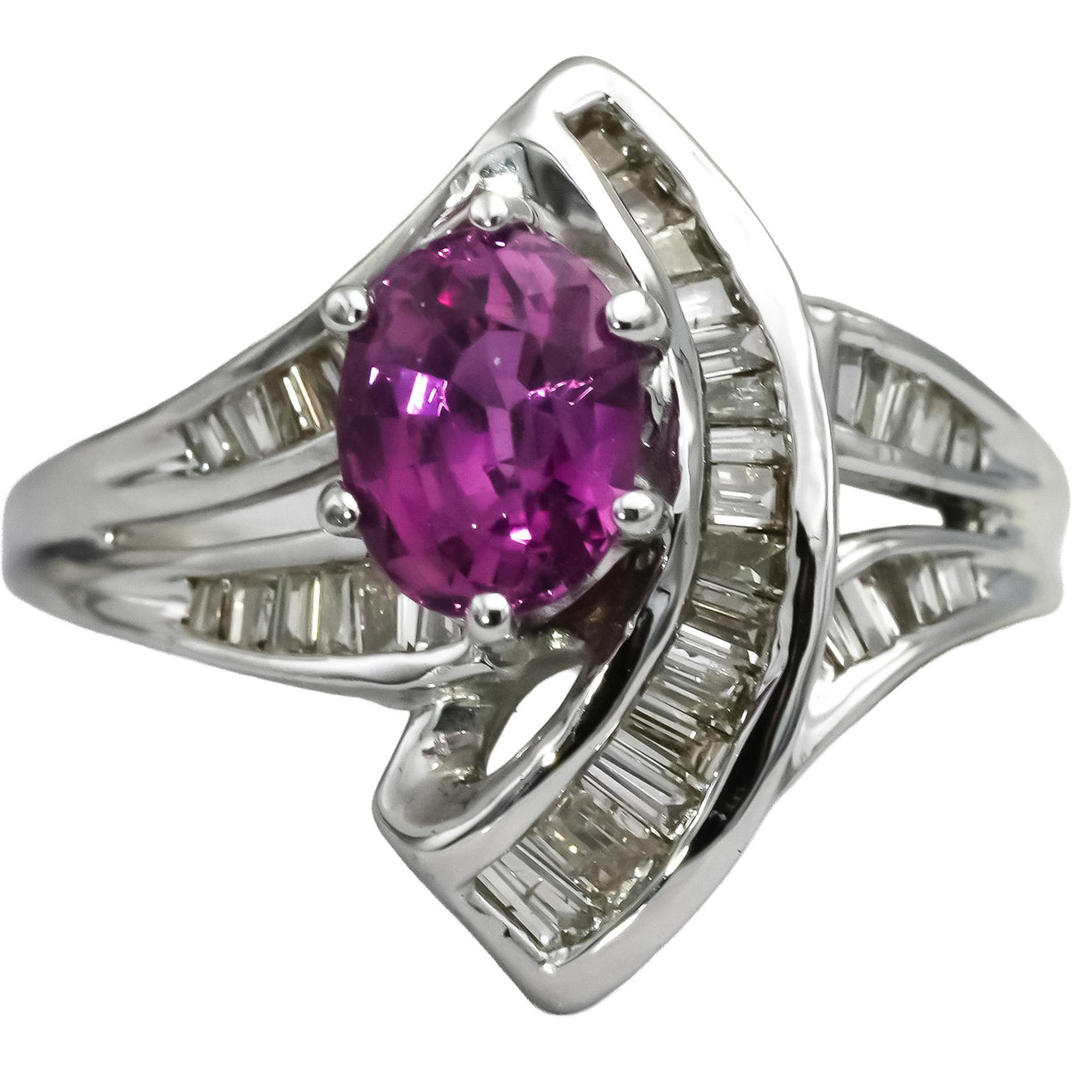 14k White Gold Diamond and Pink Sapphire Cocktail Ring 1.75CT Size 8