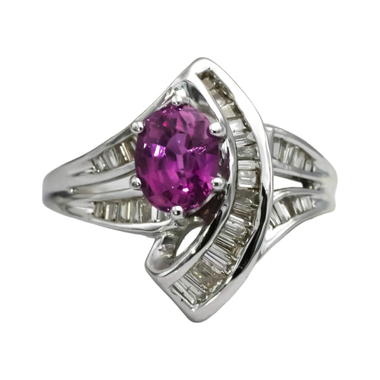 14k White Gold Diamond and Pink Sapphire Cocktail Ring 1.75CT Size 8
