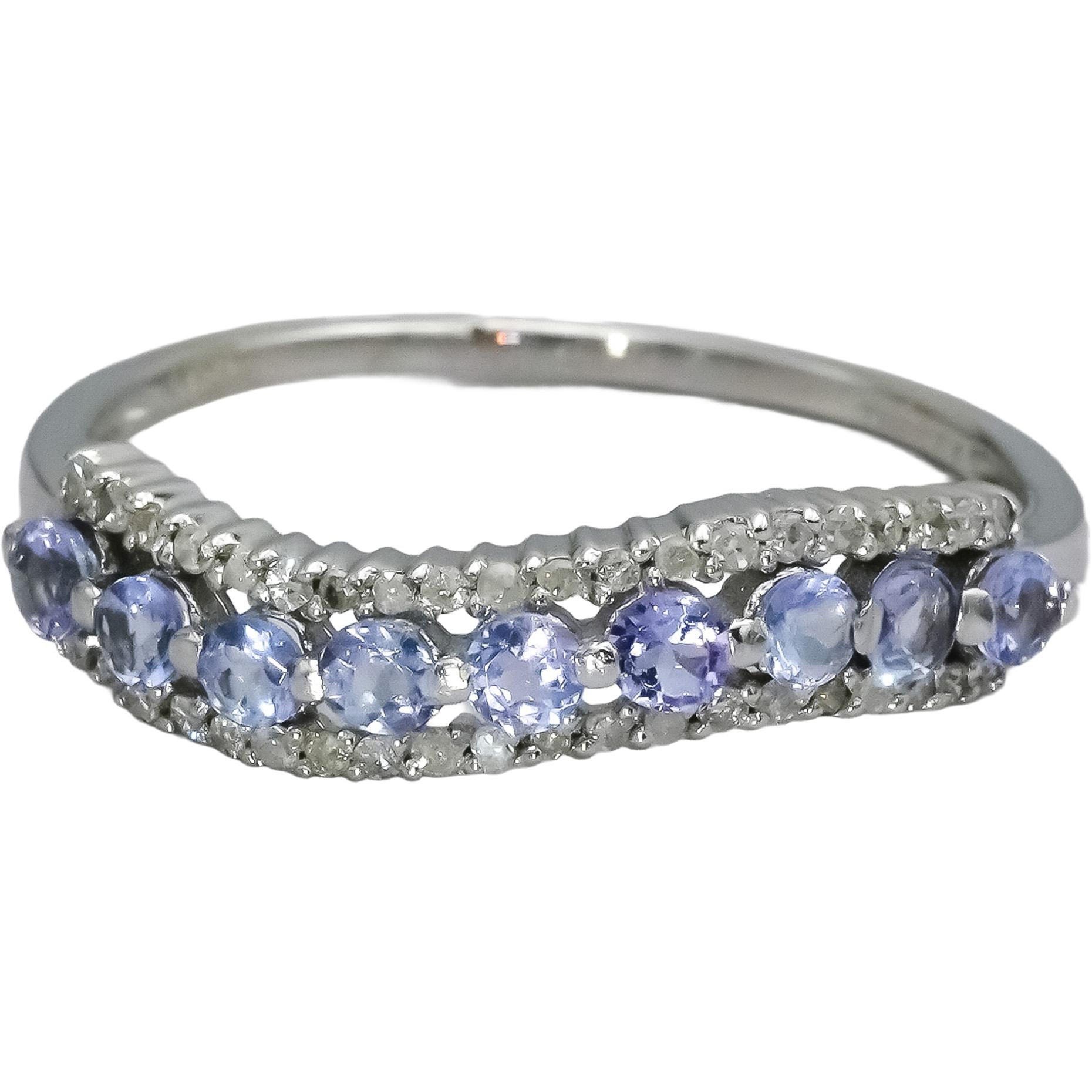 10k White Gold Diamond and Tanzanite Wavy Band Ring 0.70CT Size 10