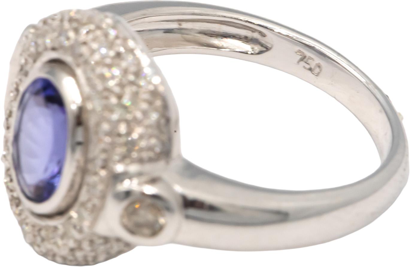 18k White Gold 1.35CT Diamond and Tanzanite Ring Size 6.75