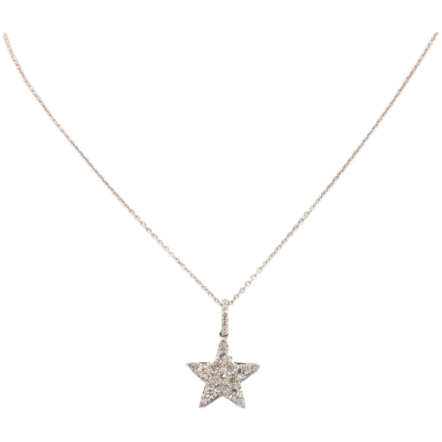 10K White Gold Jewelry 0.75CT Round Cut Pave Diamond Star Pendant Necklace