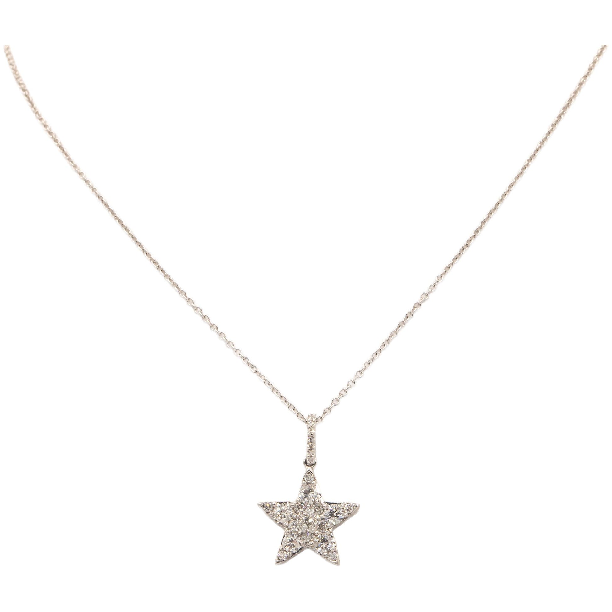 10K White Gold Jewelry 0.75CT Round Cut Pave Diamond Star Pendant Necklace